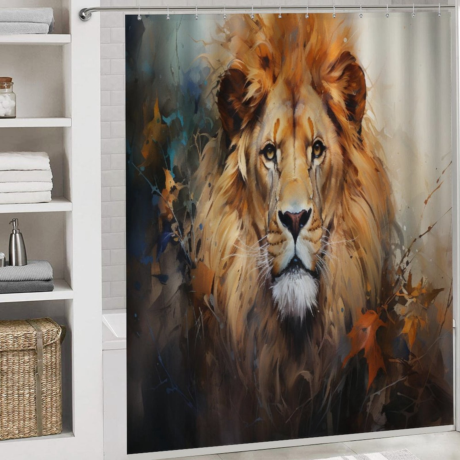 4 Piece Shower Curtain Sets Bathroom Sets with Shower Curtain And Rugs 4 Piece Artistic Lion Face Waterproof Shower Curtain Forest King Face Wild Animal for Bathroom Decor