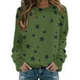 thumbnail image 2 of FAOWME Womens Pullover Long Sleeve Round Neck Star Print Loose Fit Fashion Comfortable Sweatshirt For Autumn Winter Daily Wear Army Green L, 2 of 5