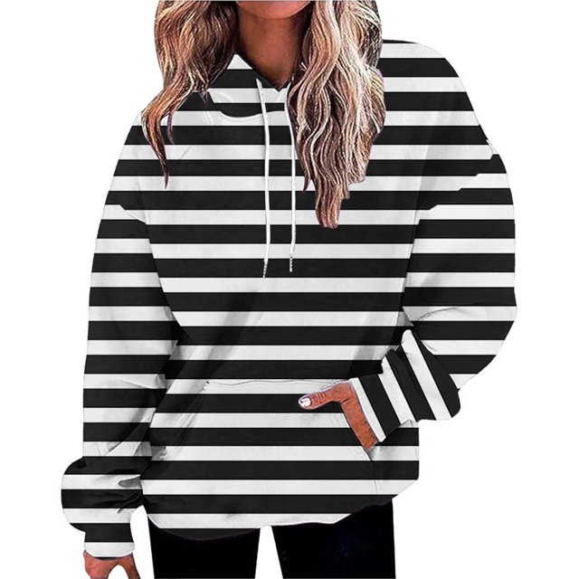 IMENGL Chandail à Capuchon Surdimensionné à Rayures, Noir 4TG, Taille M-5TG