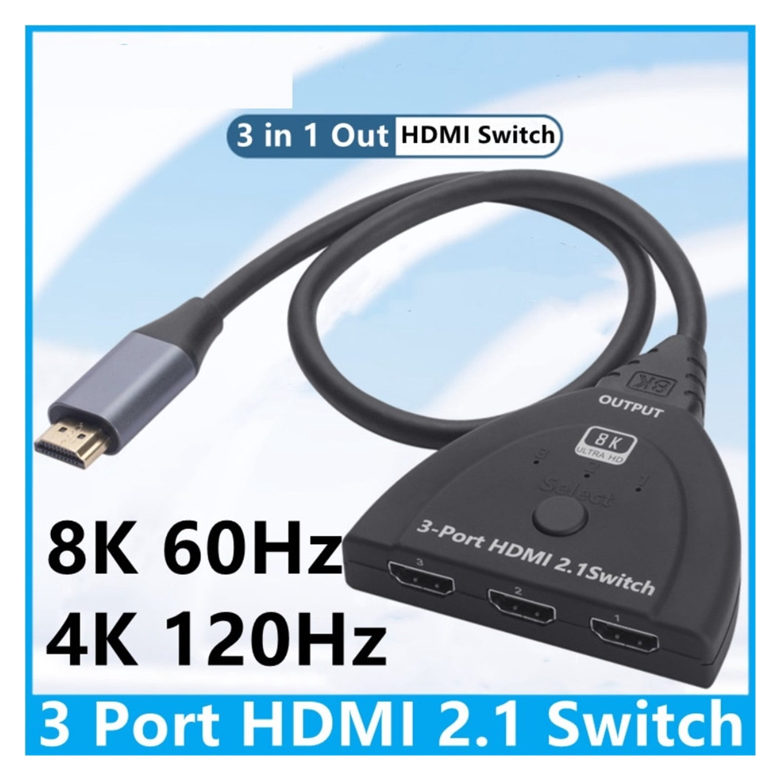 8K 60Hz 3 Port Compatible Switch 4K 3D VIdeo Switcher KVM Splitter 3 Input 1 Output Port Hub