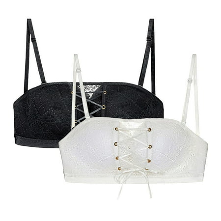 

〖TOTO〗Intimates For Women 2Pcs Women Thin Lace Strapless Drawstring Bandeau Push-Up Bra