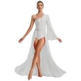 thumbnail image 3 of RUNQHUI Robe de Danse Moderne Contemporaine à Manches Chauve-Souris Longues en Maille Fluide pour Femmes Blanche m, 3 of 7