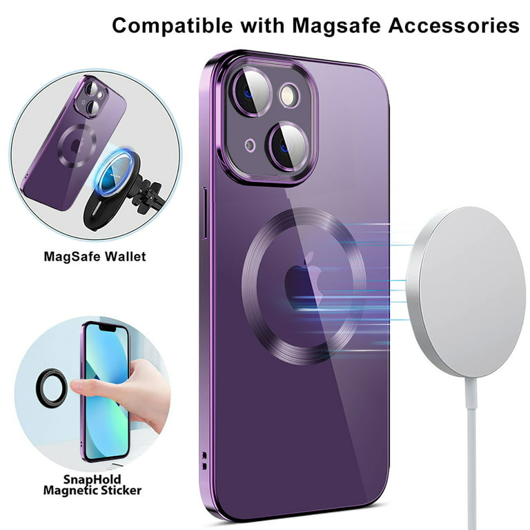 Feishell Magnetic Clear Case with Camera Lens Film Protection for Apple iPhone  13 (6.1 Inch),Compatible with MagSafe Wireless Charging,Stylish Plating  Shockproof Transparent Slim Phone Case,Gold 