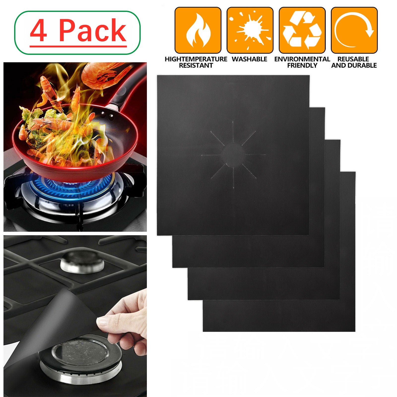 Gas Stove Protection Film 8-Piece Gas Stove Cover Reusable Gas Stove Protection Mat-Double Thickness Silver Used in The Kitchen Can be Placed in the Dishwasher 