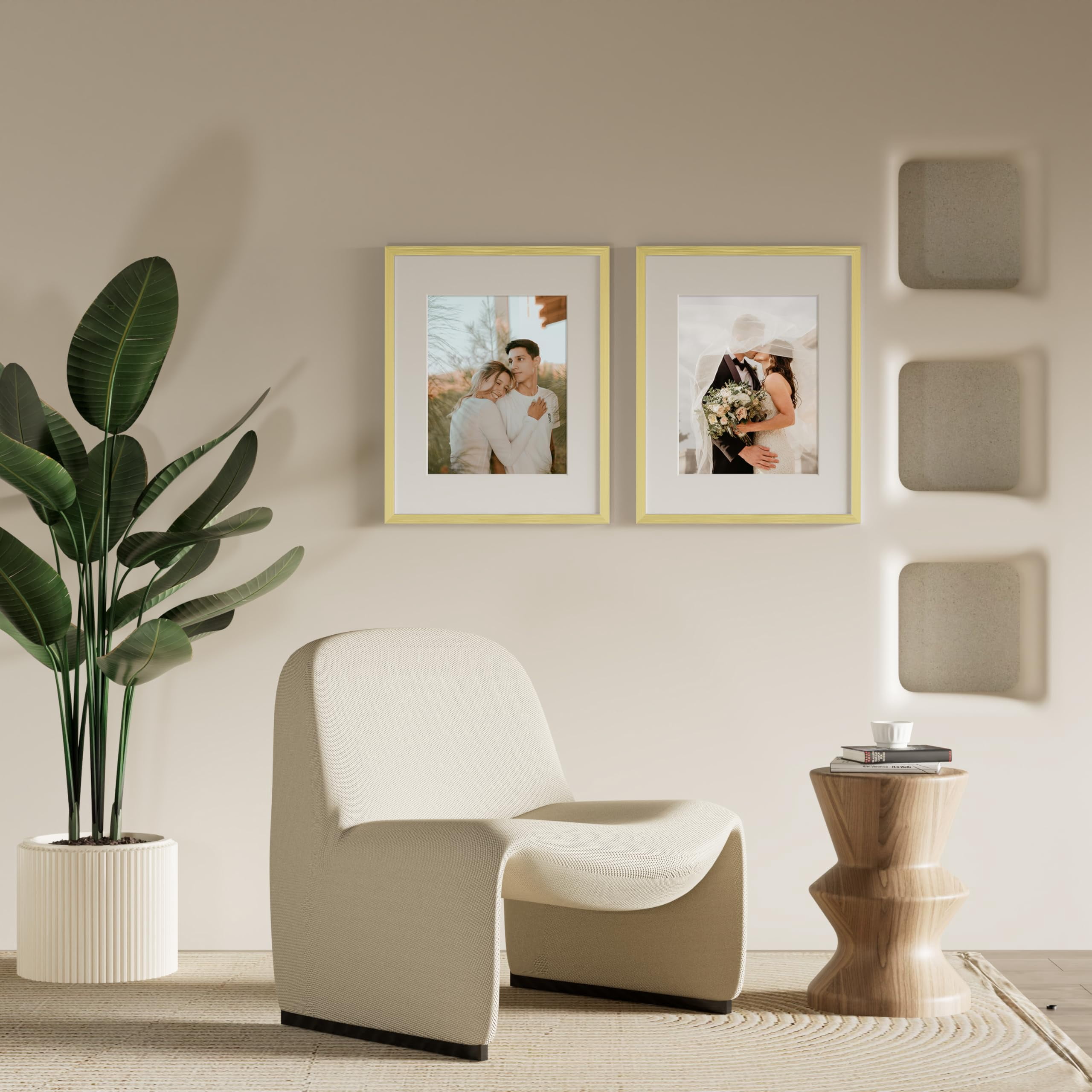 decorUhome 16x20 Picture Frame for Wall, Plexiglass, Displays Poster 11x14 with Mat or 16x20 without Mat, PVC Frame Material, Horizontal or Vertical Hanging, Gold