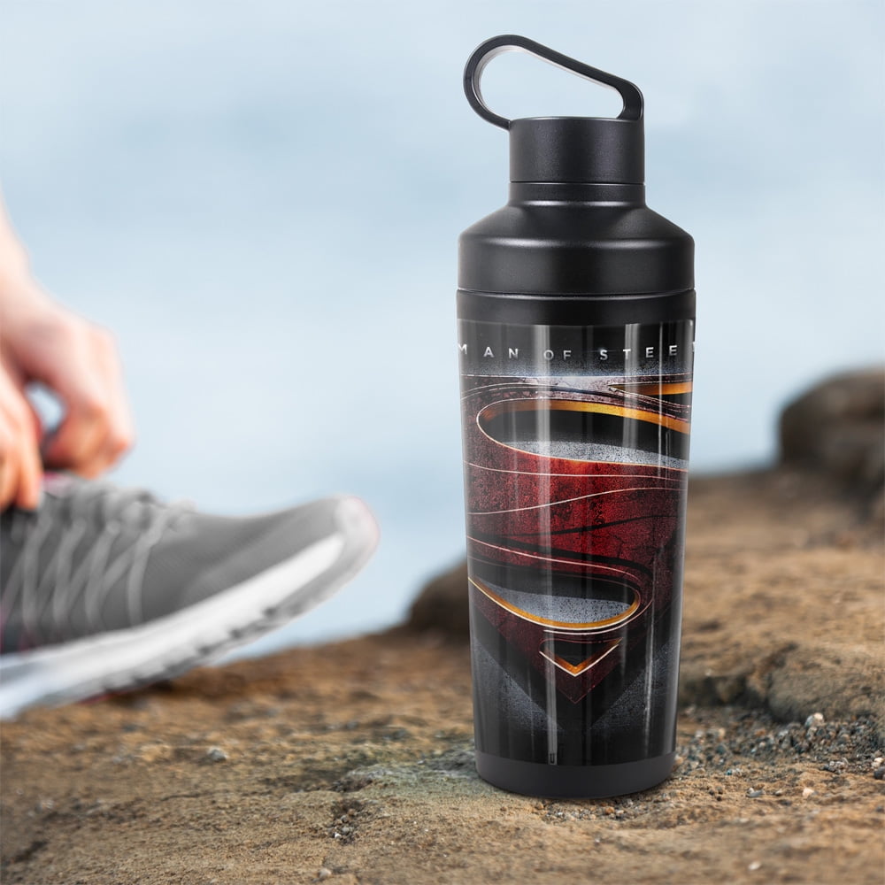 Man Of Steel - Logo Official Large Shield 18 oz Insulated Water Bottle, Leak Resistant, Vacuum Insulated Stainless Steel with 2-in-1 Loop Cap