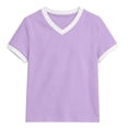 thumbnail image 3 of Y-Sunset Girls' V-Neck T-Shirt, Short Sleeve Casual Tee, Soft Breathable Summer Top for Kids & 7-16 Years(Purple/11-12 Years), 3 of 5