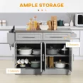 thumbnail image 4 of Rolling Kitchen Island Cart with 47″ Stainless Steel Top, Portable Kitchen Island Table with Wheels, Adjustable Shelves, Drawers & Accessory Racks, 4 of 6
