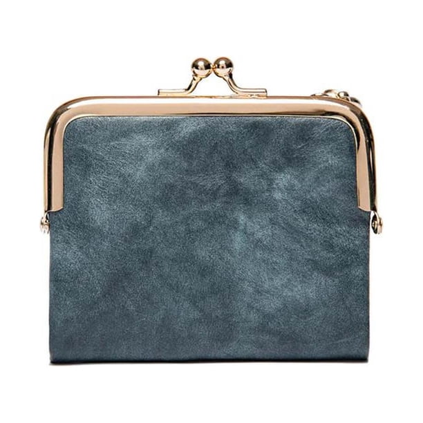 Cartera retro de cuero con clip para mujer - Portatarjetas plegable multifuncional con cremallera para monedas, 12x10x2cm