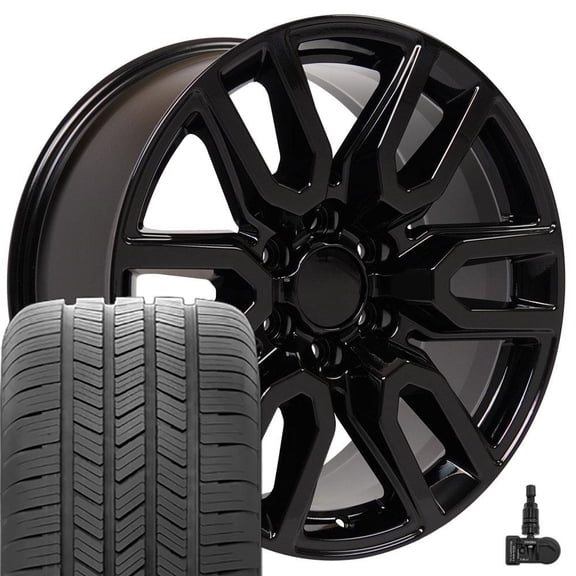OE Wheels CV36 20x9 Gloss Black Rims 20 Inch Set of 4, 6x139.7 Wheels - Optional TPMS & 275/55R20 Tires and Rims Packages - Fits Sierra 1500 & Most Full Size SUVs (Eagle LS-2, TPMS)