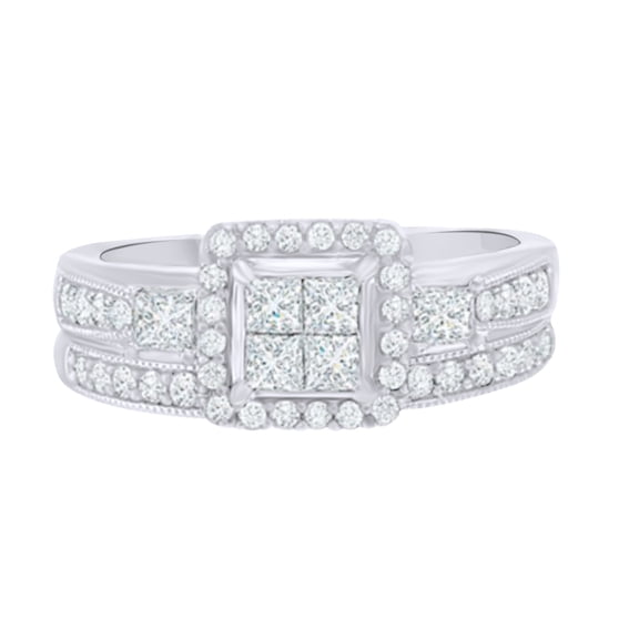 AFFY White Cubic Zirconia Bridal Ring Set In 10k White Gold (1 Cttw)