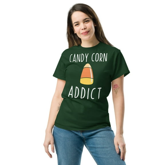 Candy Corn Addict T-Shirt Halloween Costume for Women (Forest Green, S)
