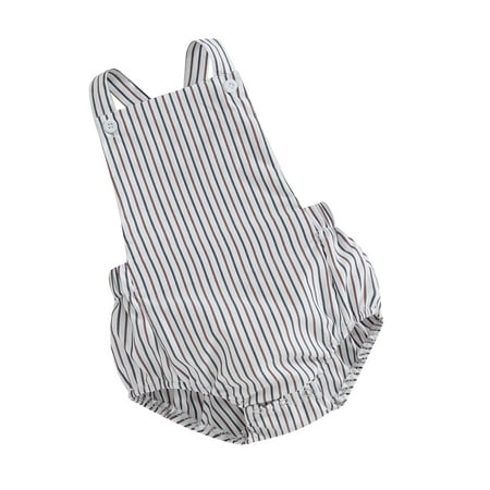 

Baby Stripe Print Sleeveless Overalls with Square Neckline and Button Closure