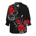 thumbnail image 4 of YUGYXL Womens Tops Casual Tropical Flower Blouses Ruffle Sleeve V Neck 3/4 Length Sleeve Womens Tops Shirts Red XXL, 4 of 5