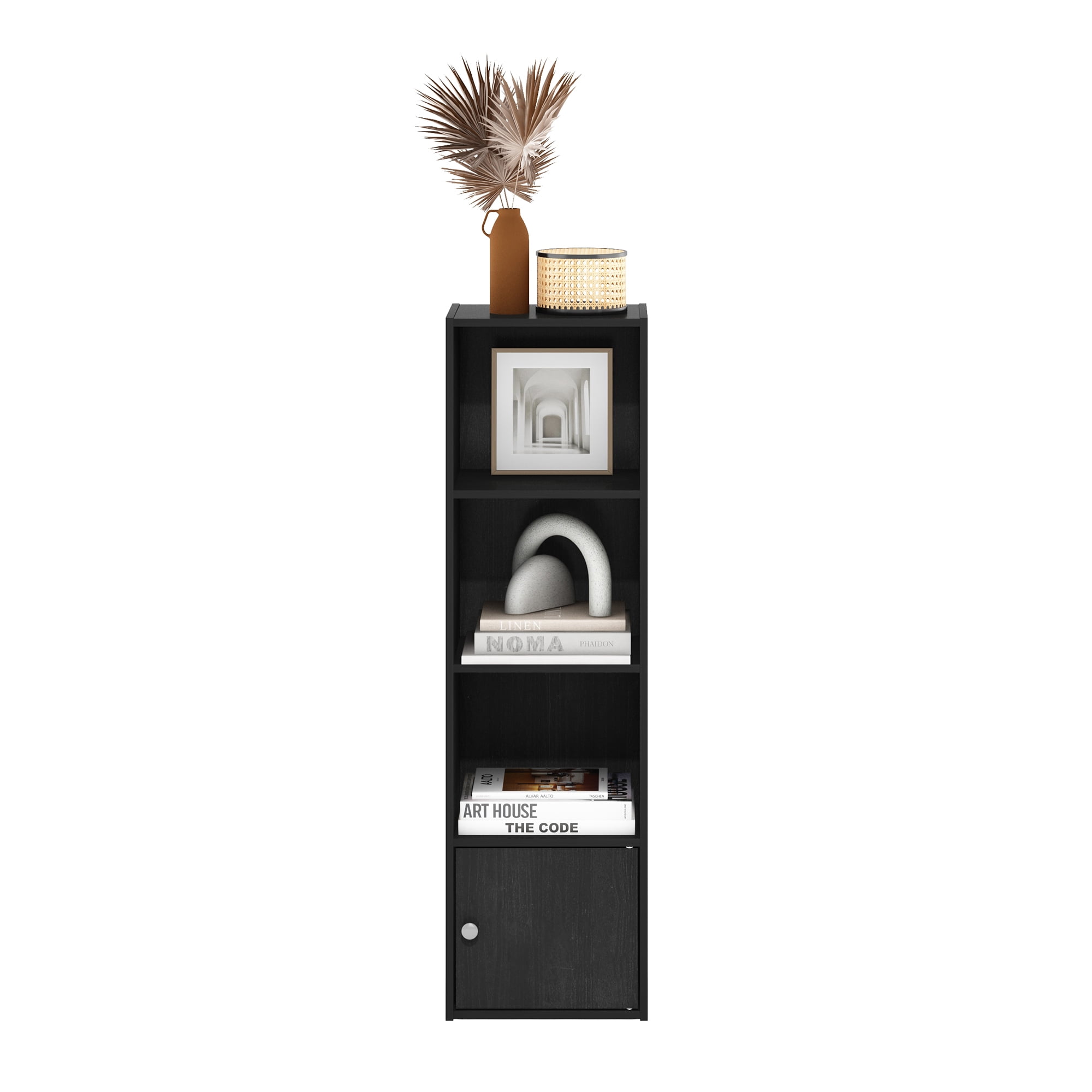 Furinno Luder 4-Tier Shelf Bookcase with 1 Door Storage Cabinet, Blackwood
