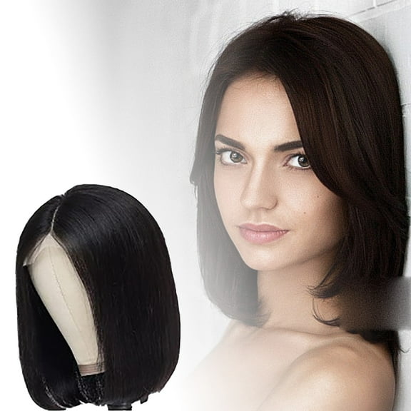 Wig Short Bob Hairstyle Natural Looking Clavicle Length Full Head Hair Wig Set for Women