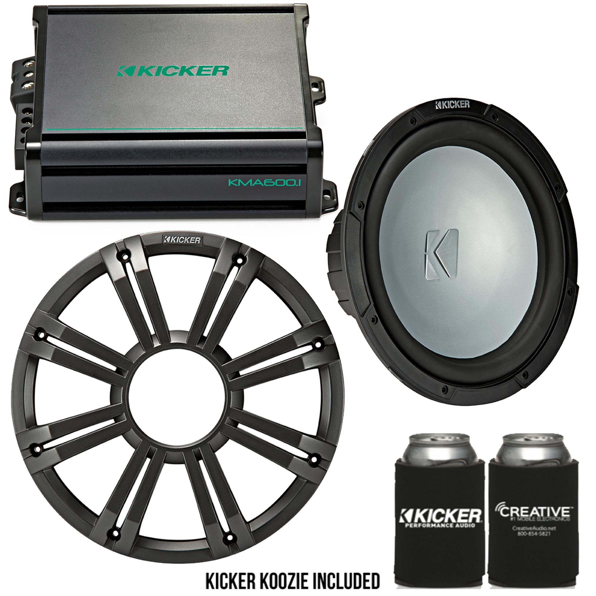 Kicker - Two 10 Inch LED Marine Subwoofers in White, 2 Ohm Bundle 