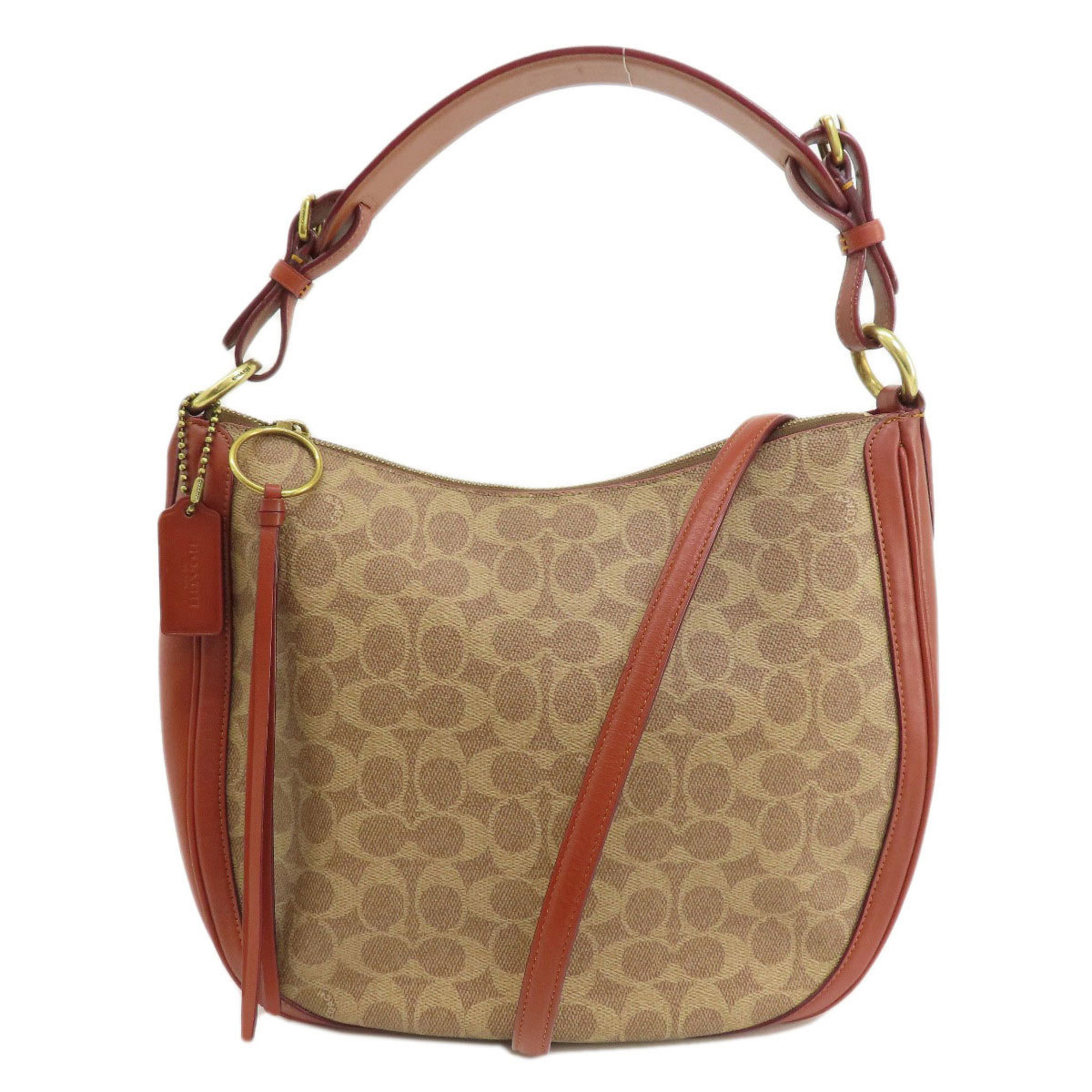 Signature Canvas Coach Sutton Leather Hobo Bag Pre-Owned Coach 