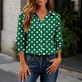 thumbnail image 4 of JSheng Women's Polka Dot Button Down Shirt Lapel Collar 3/4 Sleeve Ruffle Cuff Casual Top 01-Army Green L, 4 of 5
