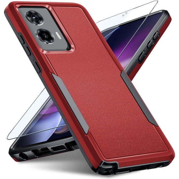Compatible with Moto G Stylus 5G 2024 Case with Tempered Glass Screen Protector,Heavy Duty Rugged Shockproof Full Body Phone Cover,Red