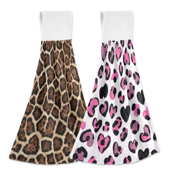 IAUYY Kitchen Hanging Towels Set of 2 100% Polyester Absorbent, Super Soft Hand Towels with Hanging Loops for Bathroom Kitchen A Leopard Leopard Print Pattern