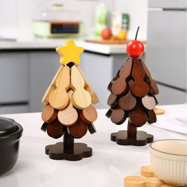Almohadilla Aislante para Árbol de Navidad | Decoración de Mesa con Calabazas En Forma de Árbol | Aislante de Madera para Ollas y Cuencos