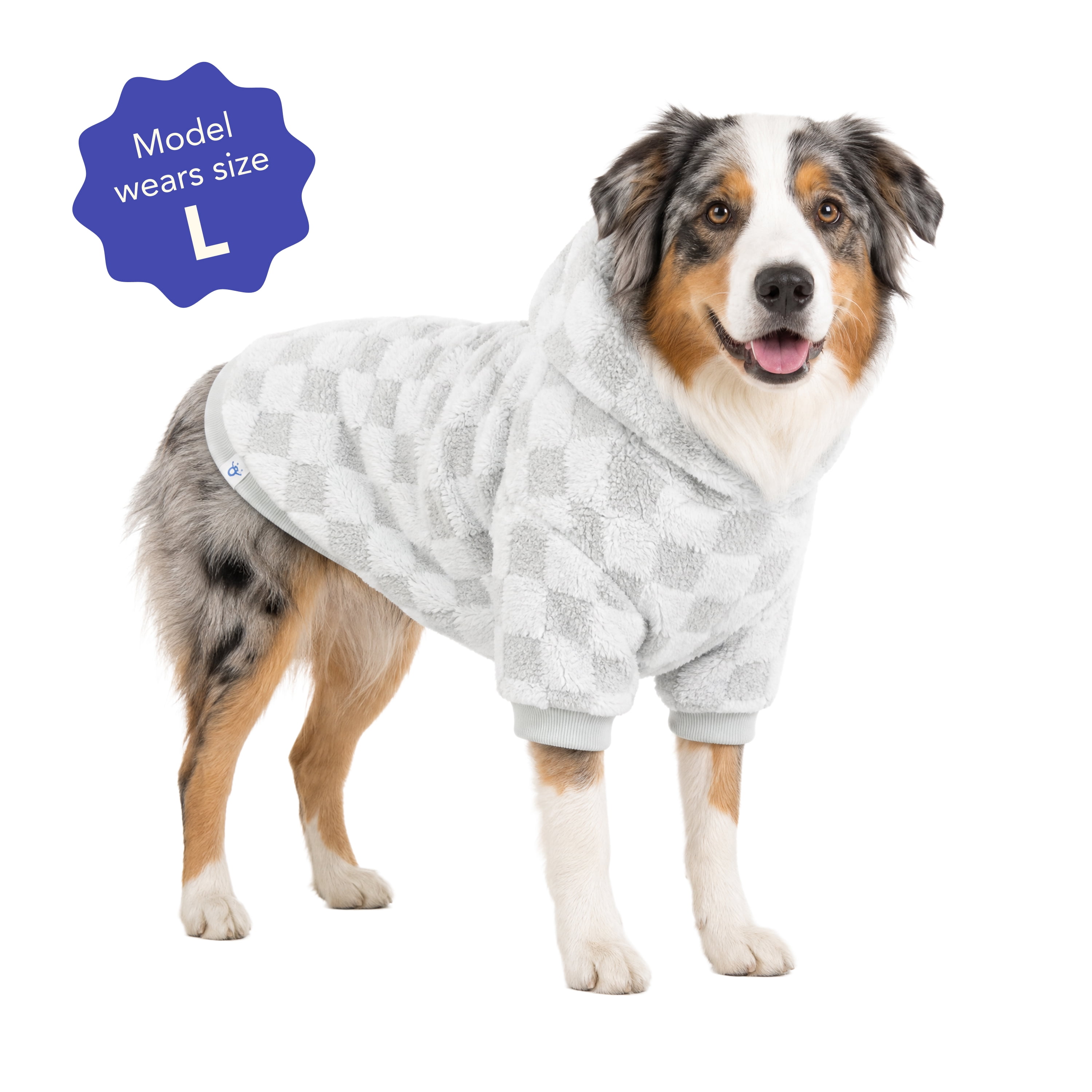 Oodles Checkerboard Fall Sherpa Dog Hoodie, Blue, Large