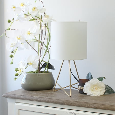 Simple Designs Down to the Wire Table Lamp with Fabric Shade, Gold with White Shade