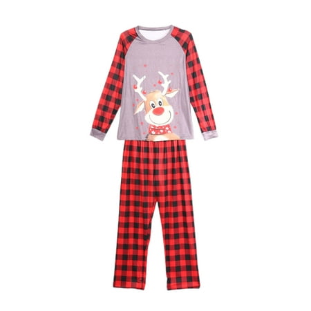 

One opening Family Matching Christmas Pajamas Outfit Deer/Plaid Print Round Neck Long-Sleeve