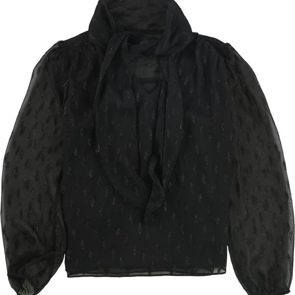 Alfani Womens Sheer-Sleeve Pullover Blouse, Black, Small