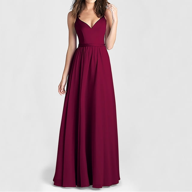 Fankiway Mode Femmes Été Décontracté Uni Col en V Camisole Sans Manches Robe Longue Robes de Plage Grande Taille Robes Femmes
