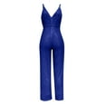 thumbnail image 5 of PXLKNZH Womens Solid Sequin Romper Casual Slim Fit Wrap V Neck Sleeveless Jumpsuit Elegant Ladies Party Clubwear Bodysuit Blue,XXL, 5 of 6
