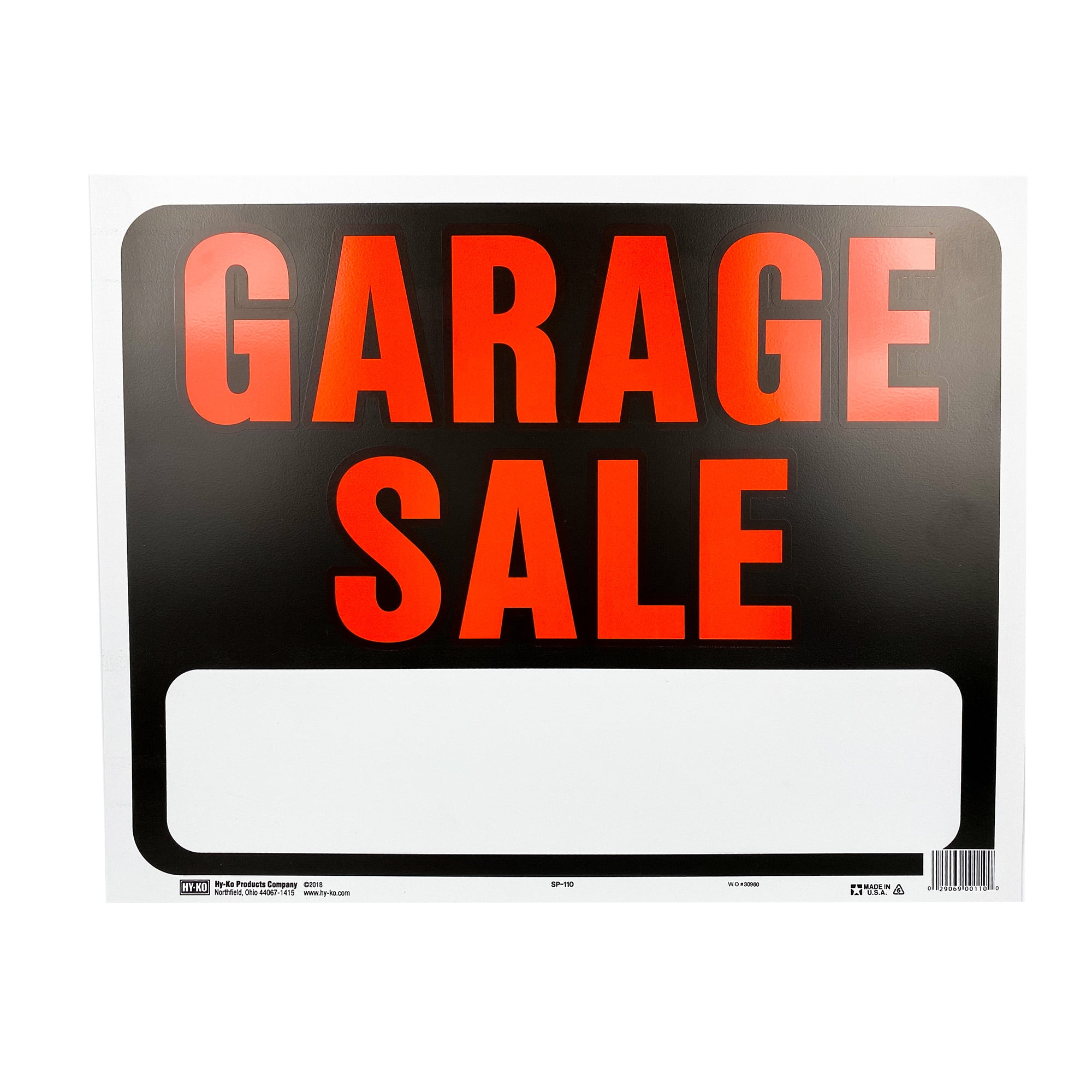 Hy-Ko 15" x 19" Plastic Garage Sale Sign, Bold Colors, Text Box