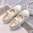 thumbnail image 4 of YYUIJK Girls Mary Jane Dress Shoes for Toddler Heart Rhinestone Front Bow Ballerina Flat (Toddler/Little Kid) Beige 12 Little Kid, 4 of 7