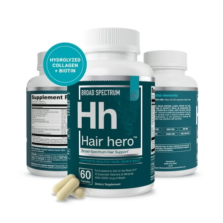 Hair Hero - Broad-Spectrum Hair Formula - Healthy Hair, Skin, and Nails - 5000 mcg Biotin | Essential Elements - 30 Day Supply