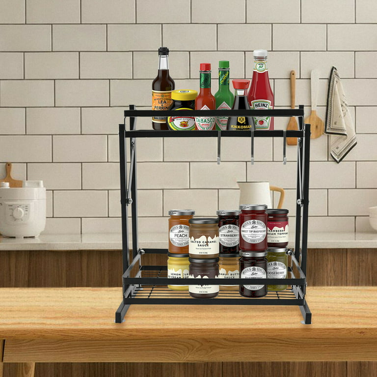 Kitchen Double-layer Pull-down Storage Rack, Hanging Cabinet, Folding  Storage Rack, Dishes, Condiment Storage Rack