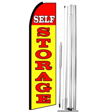 OnPoint Wares| Self Storage Swooper Flag | Advertising Flag/Business Flags | 11.5ft x 3.5ft| With Complete 15ft Hybrid Pole Set