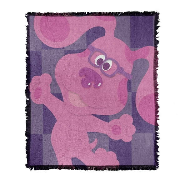 Blues Clues Blanket, 50"x60" Blue's Clues Large Magenta Woven Tapestry Cotton Blend Fringed Throw Blanket