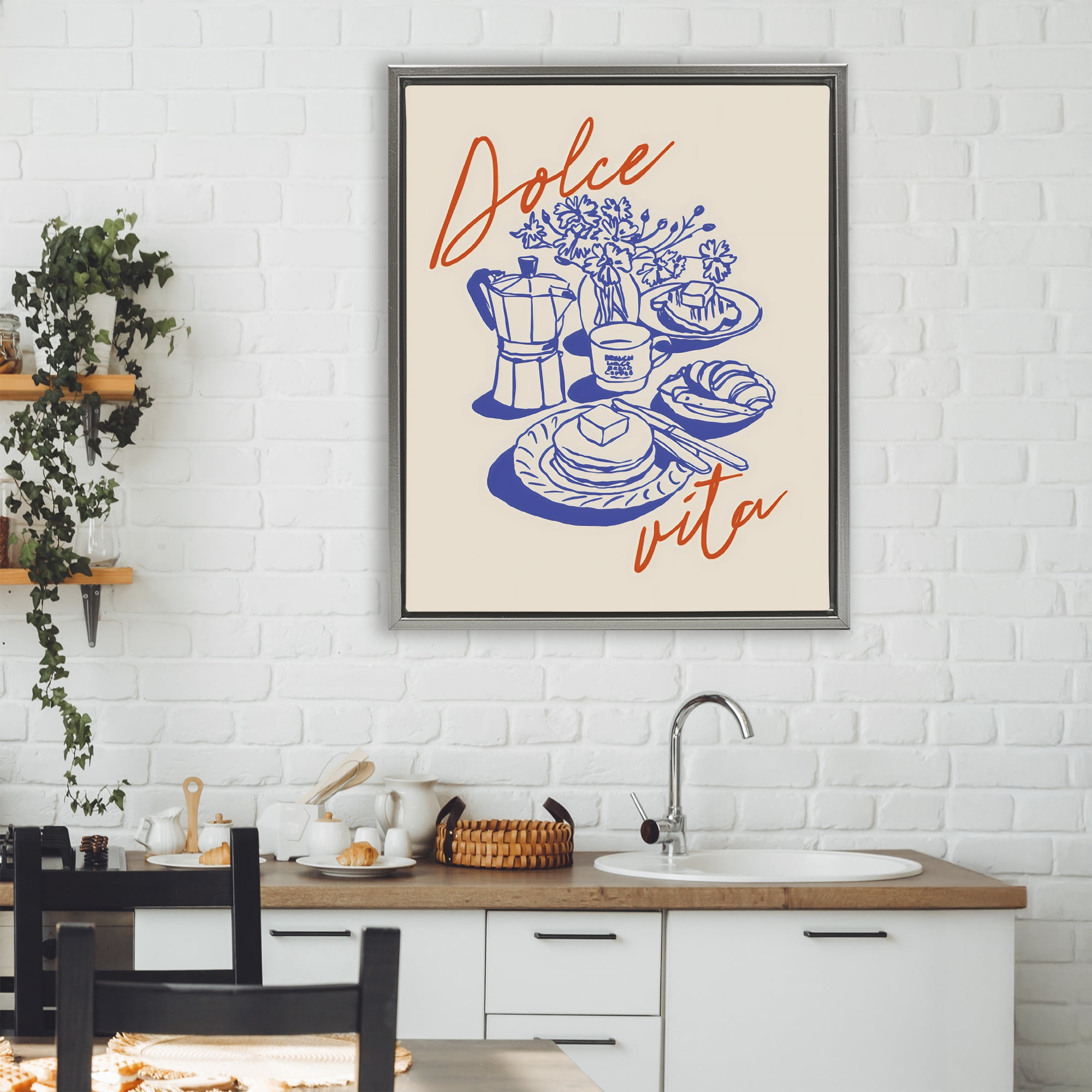 Stupell Industries Retro Breakfast Morning Spread Gray Framed Floater Canvas Wall Art, design by The Prints Vibe