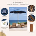 thumbnail image 4 of LAGarden Boho 32 LED 9Ft Wood Market Patio Umbrella with Solar Lights for Bar Hotel Resort Alfresco Dining Rooftop Restauran Navy Blue, 4 of 9