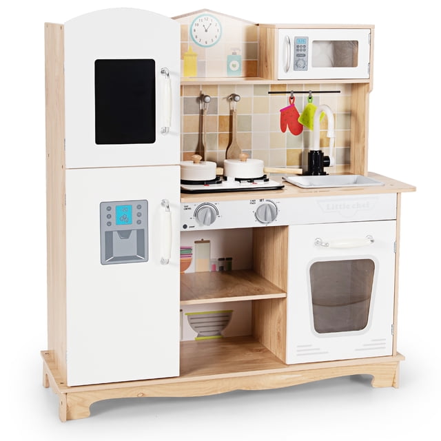 Costway Cocina juguete para niños, cocina falsa juguete con sonidos y luces realísticos, fogones, horno, microondas y grifo, accesorios completos de utensilios de cocina, ideal para niños 3-7 años
