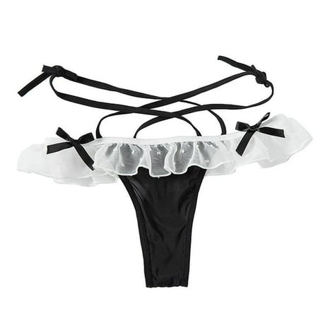 

Ruffled Lace Bowknot G-String Underwear for Women Maid Cosplay Strappy Thongs