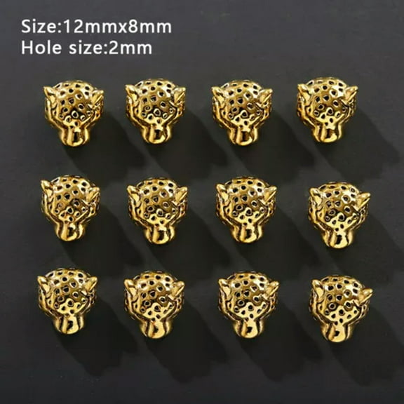 EOEMY 10X Leopard Head Silver Gold Beads Spacer Beads Charm Jewelry Pendant Diy Making-Gold-10 Pcs