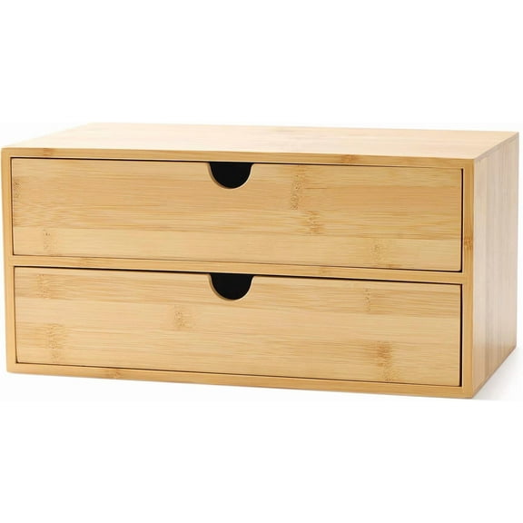 Bamboo Desk Organizer, Mini Desktop Drawer Tabletop Storage Organization Box for Office Home Toiletries Supplies Vanity, No Assembly Required (3 Drawer with Shelf)