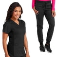 thumbnail image 2 of Med Couture NEW TOUCH Women's V-Neck Shirttail Scrub Top & Jogger Yoga Scrub Pant Set [XS - 3XL], 2 of 4