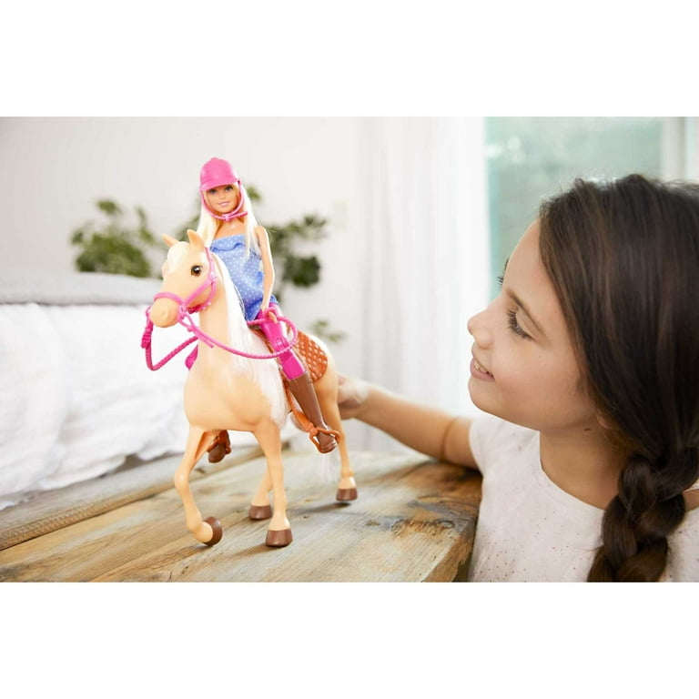 Barbie Doll Horse Adventure Set with Blonde Rider Doll in Riding Outfit Light Brown Horse Saddle Bridle Reins Walmart