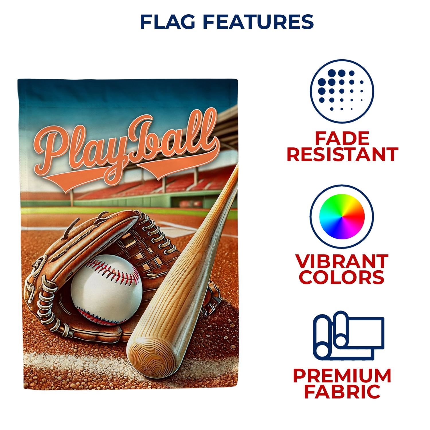 America Forever Playball Baseball House Flag, 28 x 40 inch Double Sided, Baseball Glove Bat Banner, Stadium Diamond Sports Outdoor Yard Decorations