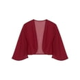 thumbnail image 3 of MSemis Women's Chiffon 3/4 Sleeve Sheer Bolero Shrug Top Open Front Jacket Cardigan Burgundy M, 3 of 5