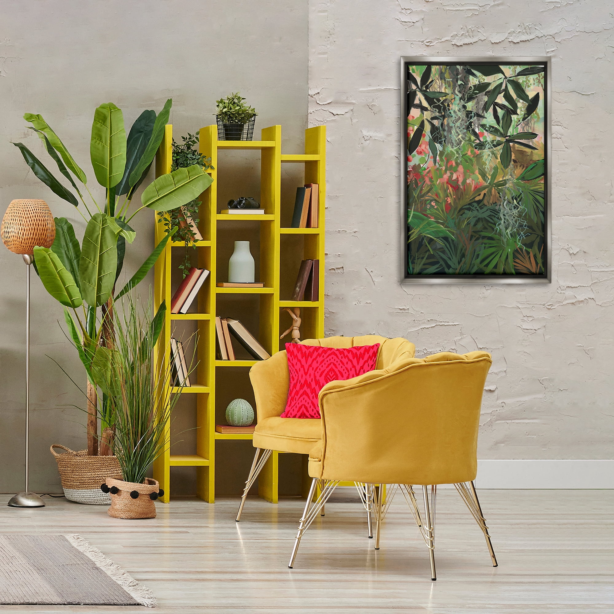Stupell Industries Dense Rain Forest Plants Landscape & Nature Painting Gray Floater Framed Canvas Art Print Wall Art, 21 x 31