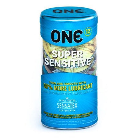 ONE Super Sensitive   Silver Lunamax Pocket Case, Premium Lubricated Ultra Thin Latex Condoms-12 Count (Retail)